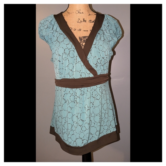 Apt 9 teal& brown Vneck top - Picture 1 of 3